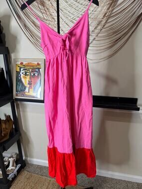 3 for $9 Tabitha, Brown, red and pink linen blend dress XXS 2800